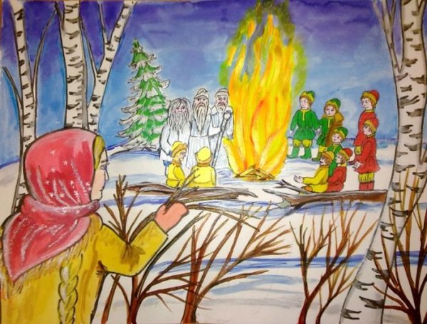 Нарисовать иллюстрацию к рассказу 12 месяцев