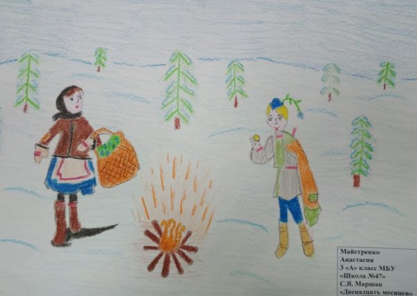 Детские рисунки к сказке 12 месяцев