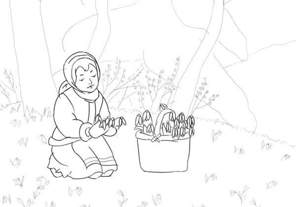 Падчерица из сказки 12 месяцев раскраска