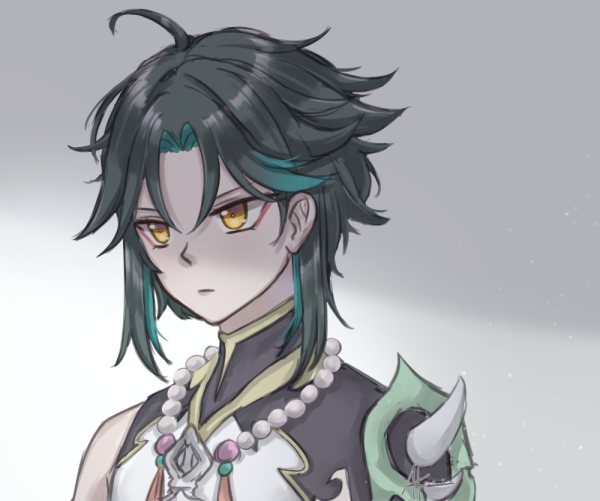 Сяо черно белый Геншин Импакт