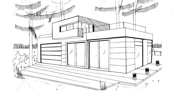 Современный дом с бассейном раскраска