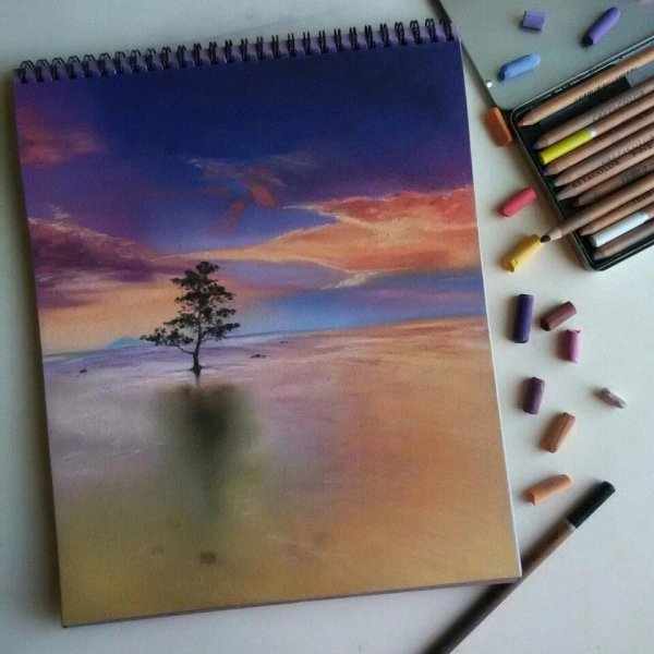 Космос пастельными мелками