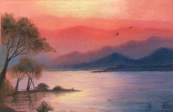 Закат карандашами цветными