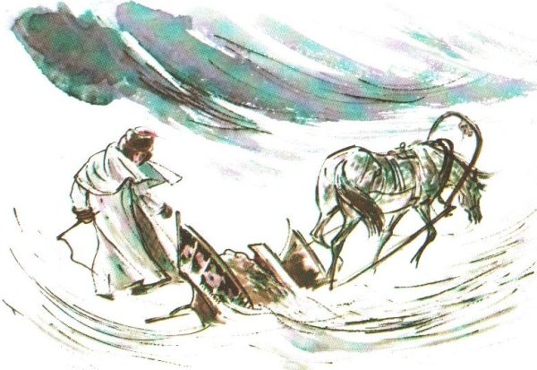 Конь сани карандашом