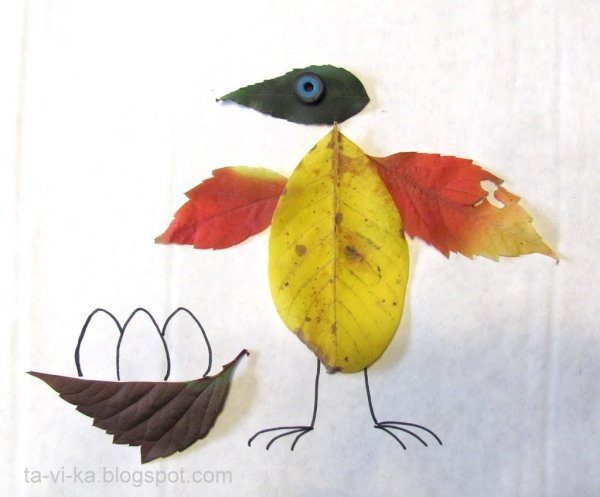 Аппликация из сухих кленовых листьев