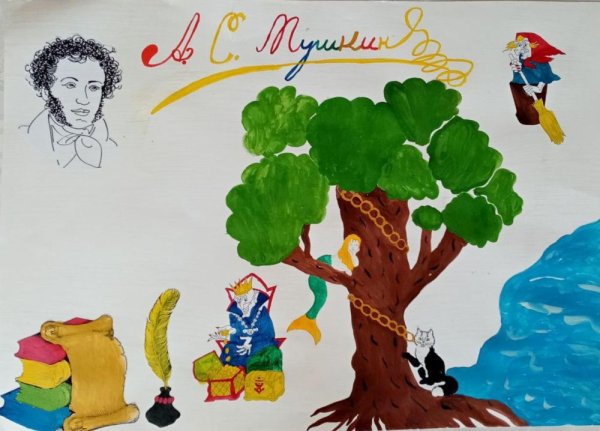 Пушкин у Лукоморья дуб зеленый раскраска