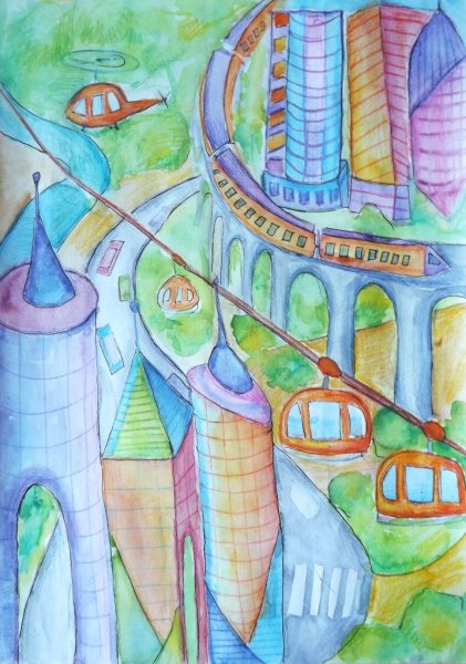 Город будущего рисунок для детей