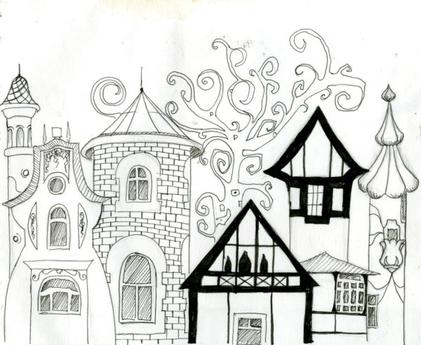 Сказочный город рисунок карандашом