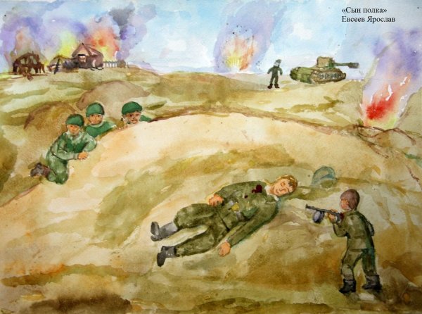 Детские рисунки на тему сын полка