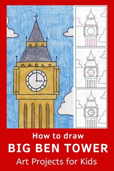 Биг Бен Лондона нарисовать карандашом