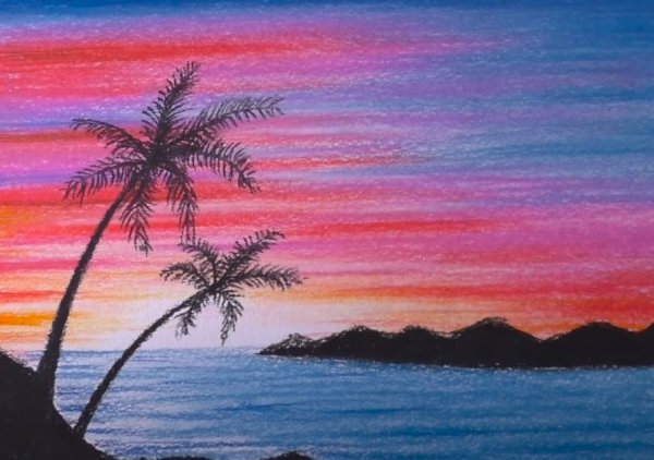 Горы цветными карандашами