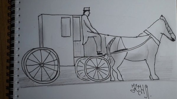 Рисование лошади с повозкой для детей