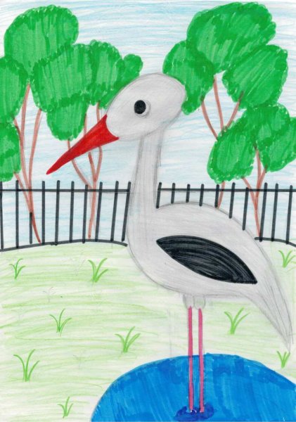 Рисование в детском саду журавля