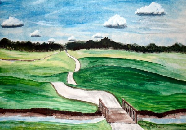 Пейзаж карандашом озеро