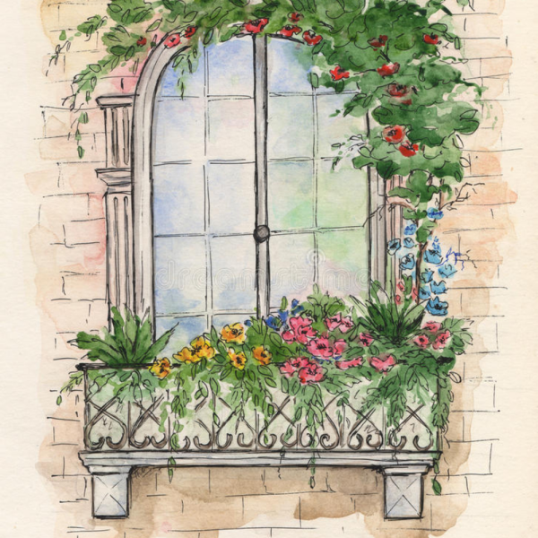 Зарисовка окна в цвете