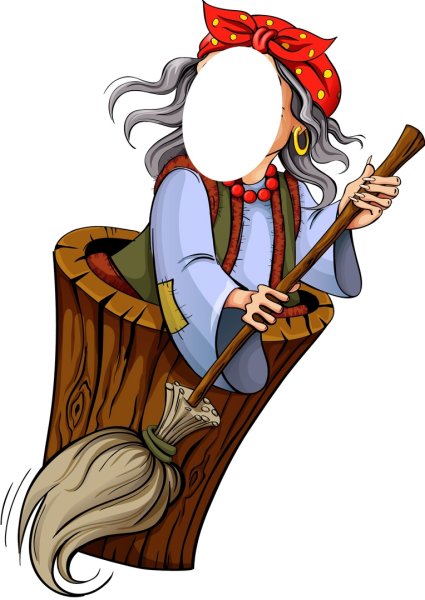 Баба Яга в ступе для срисовки