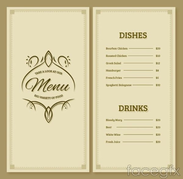 Макет меню для кафе