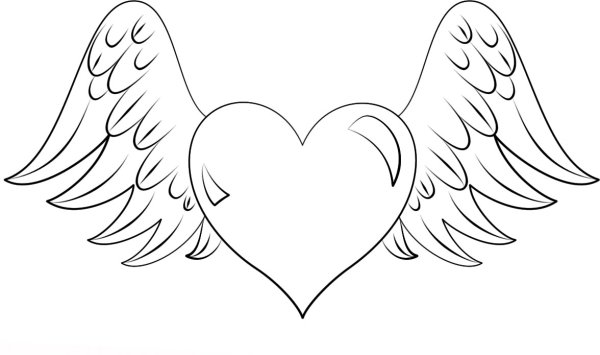 Сердечко с крылышками раскраска