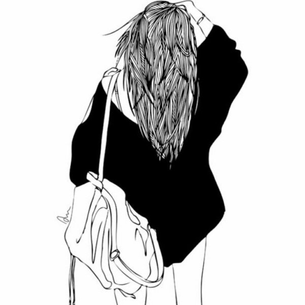 Нарисованная девушка со спины