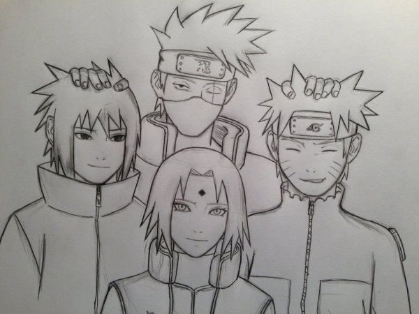 Команда номер 7 Наруто для срисовки