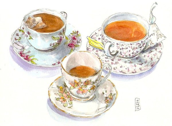 Акварельная чашка чая