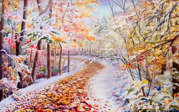 Поздняя осень акварель