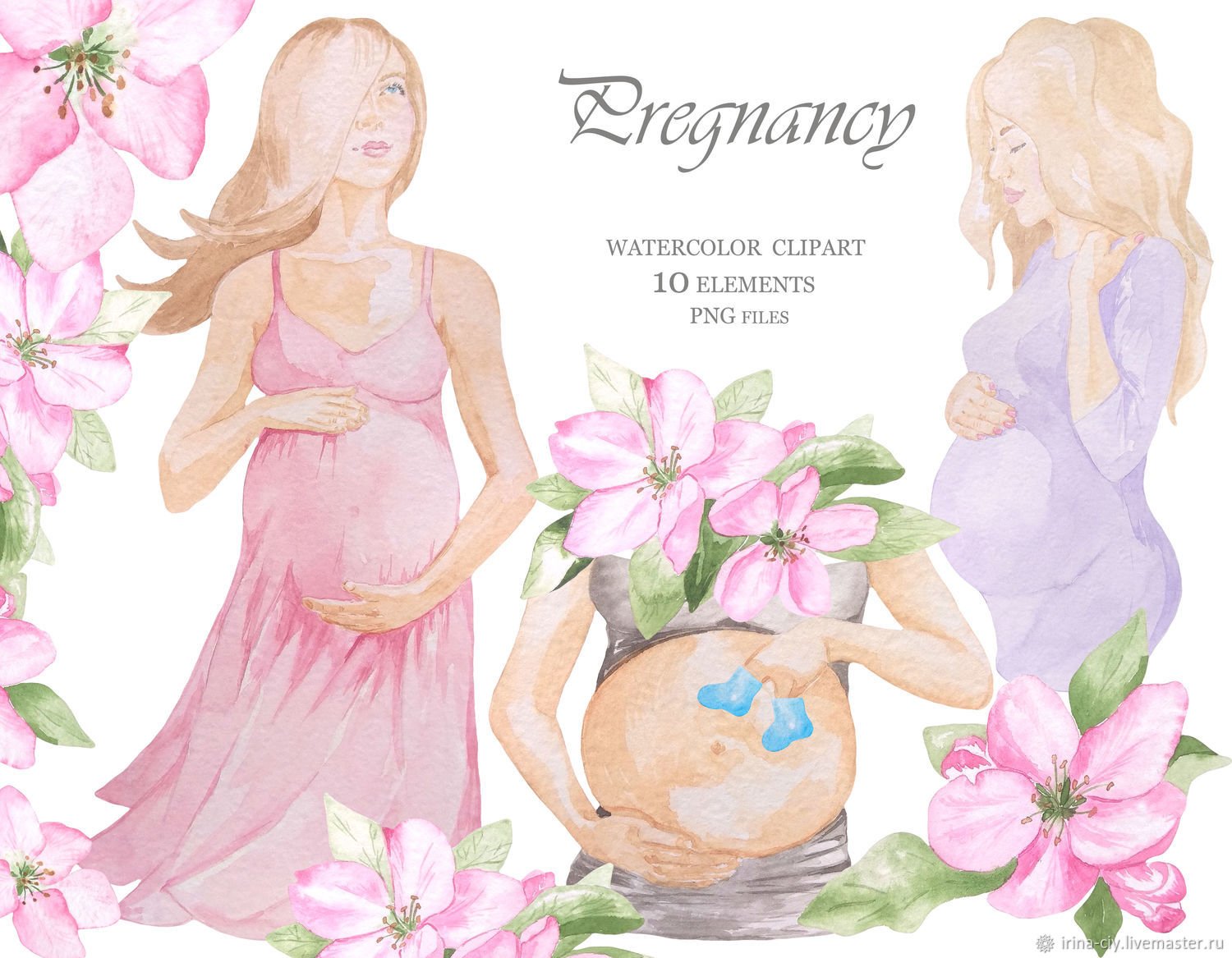 Беременная нарисованная акварель