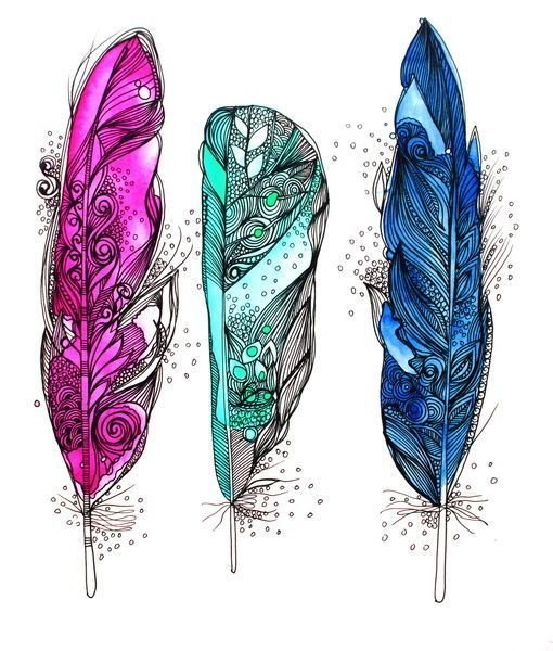 Тату перо цветное эскизы