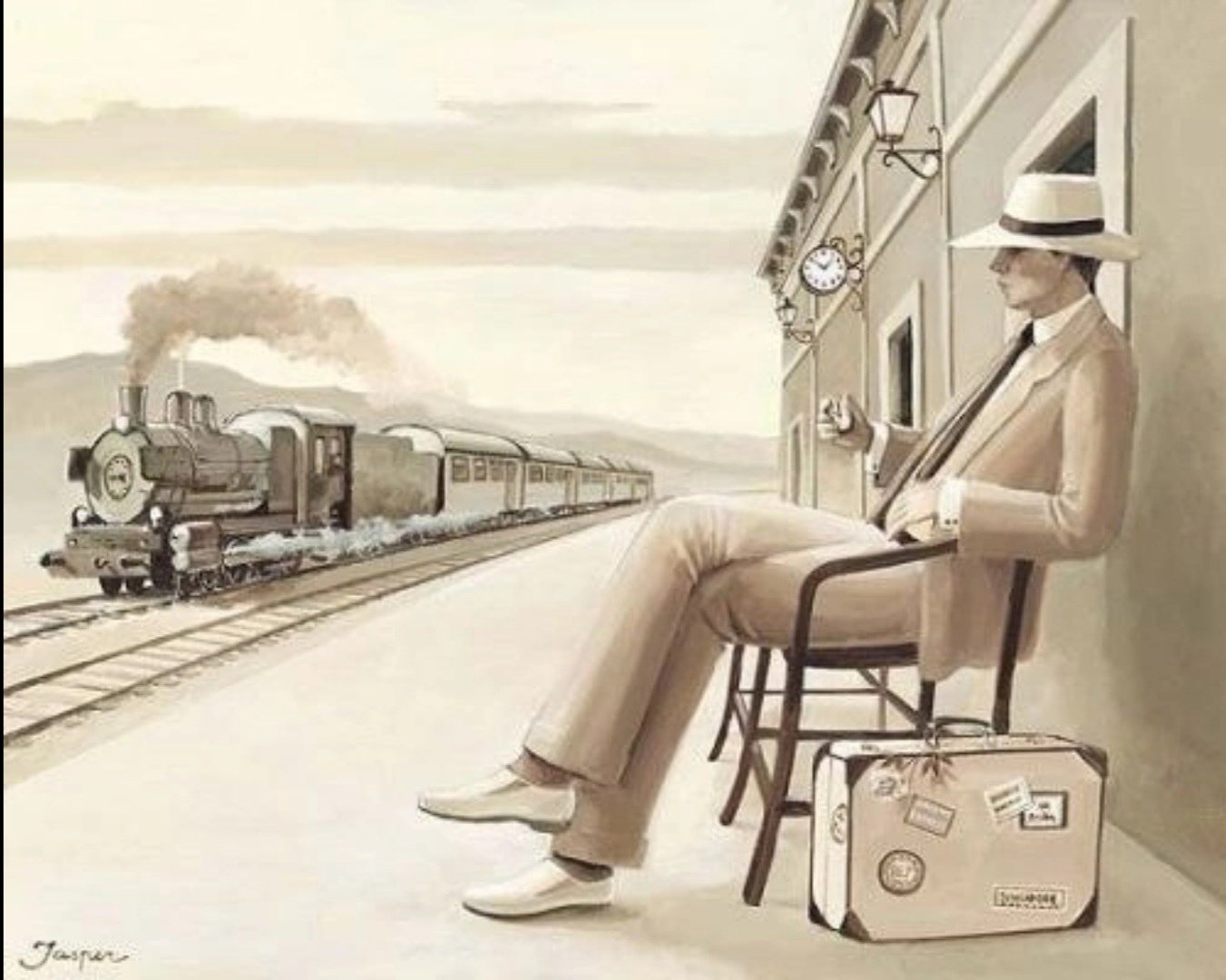 Человек ждет поезд