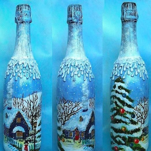 Новогодняя роспись бутылок