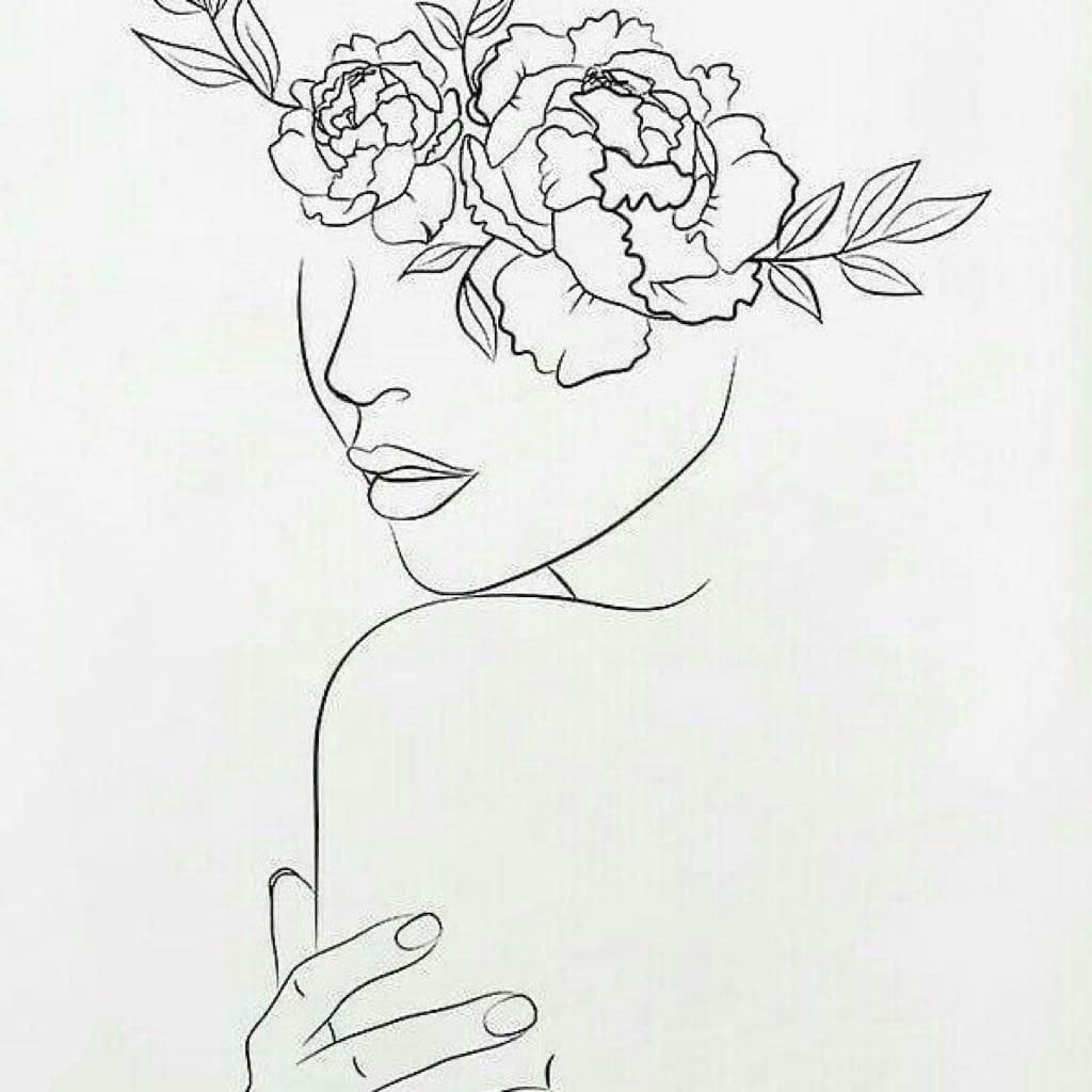 Эскиз лицо девушки с цветами