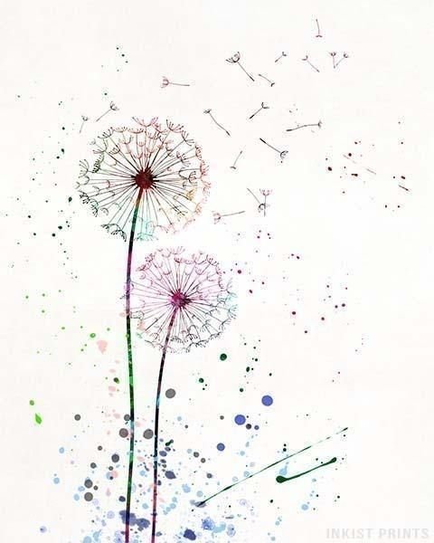 Одуванчик скетч акварелью