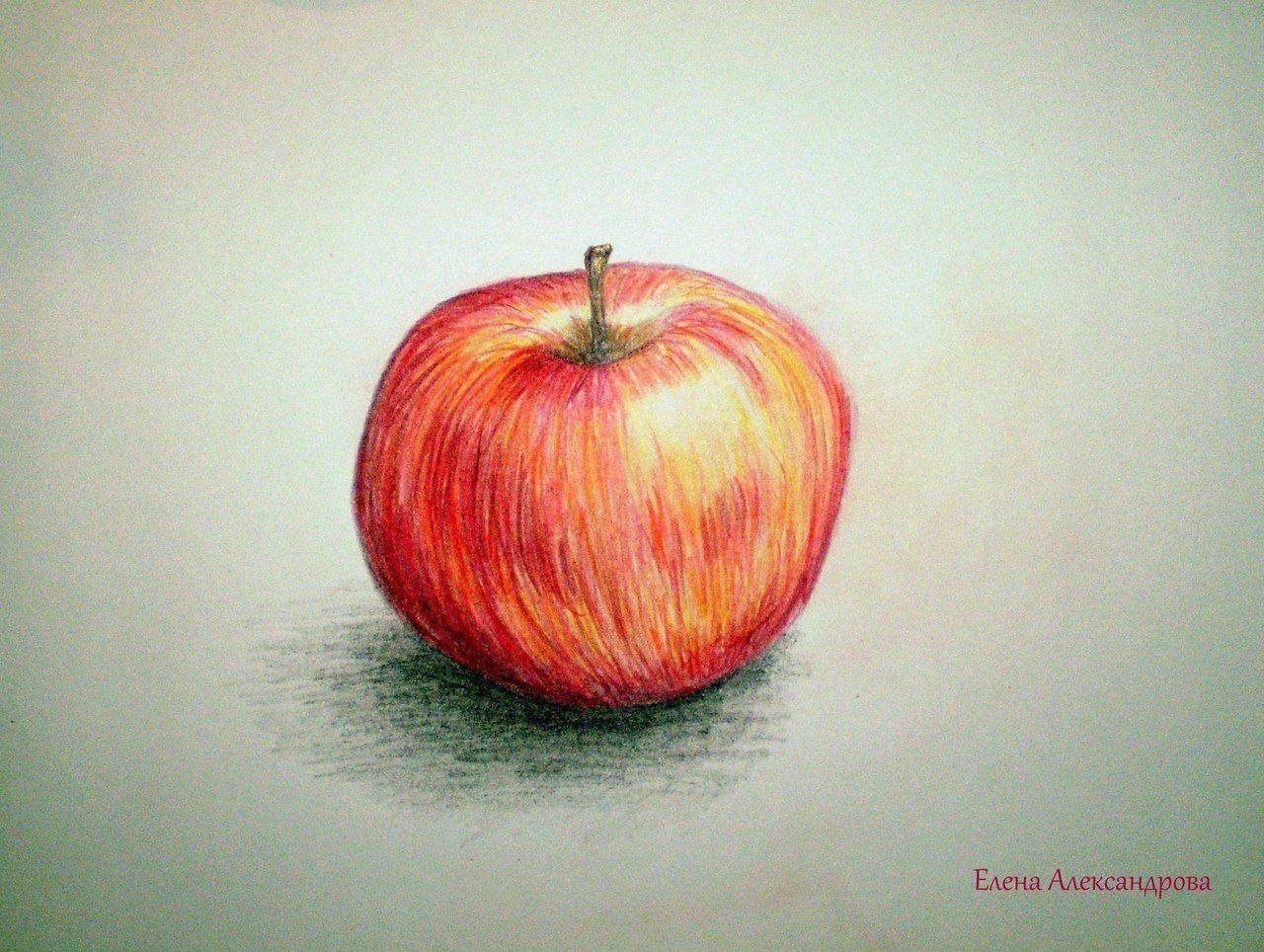 Яблоко цветными карандашами