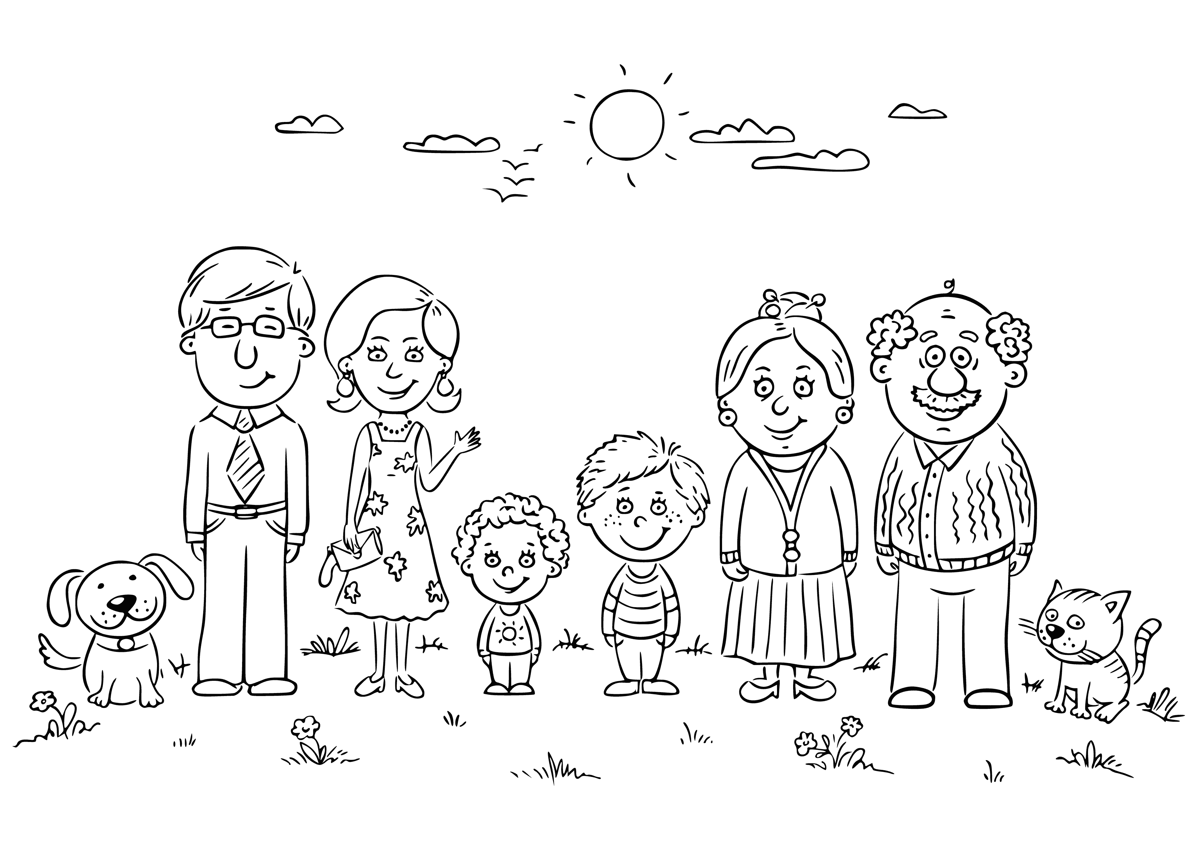 Раскраска большая семья