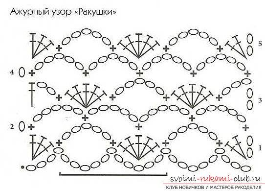 Узор Ракушка крючком схема и описание для начинающих