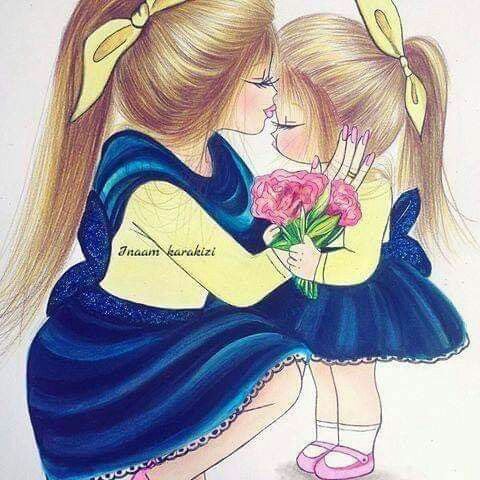 Фэшн иллюстрация мама и дочь