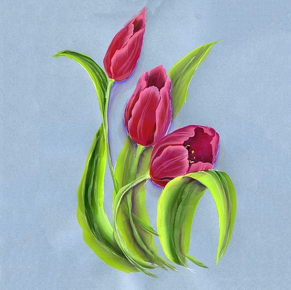 Рисование цветов плоской кистью