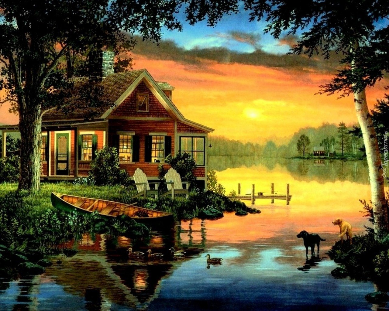 Томас Кинкейд картина дом у озера