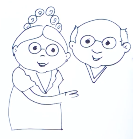 Поэтапное рисование бабушки и дедушки