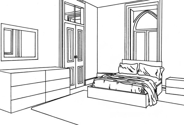 Спальня в перспективе карандашом
