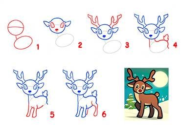 Поэтапное рисование оленя для детей