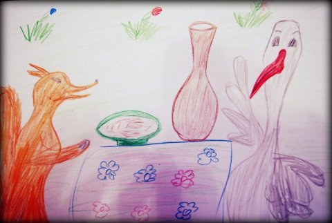 Рисование лиса и журавль в старшей группе