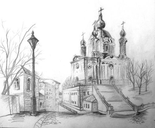 Пейзаж Москвы карандашом
