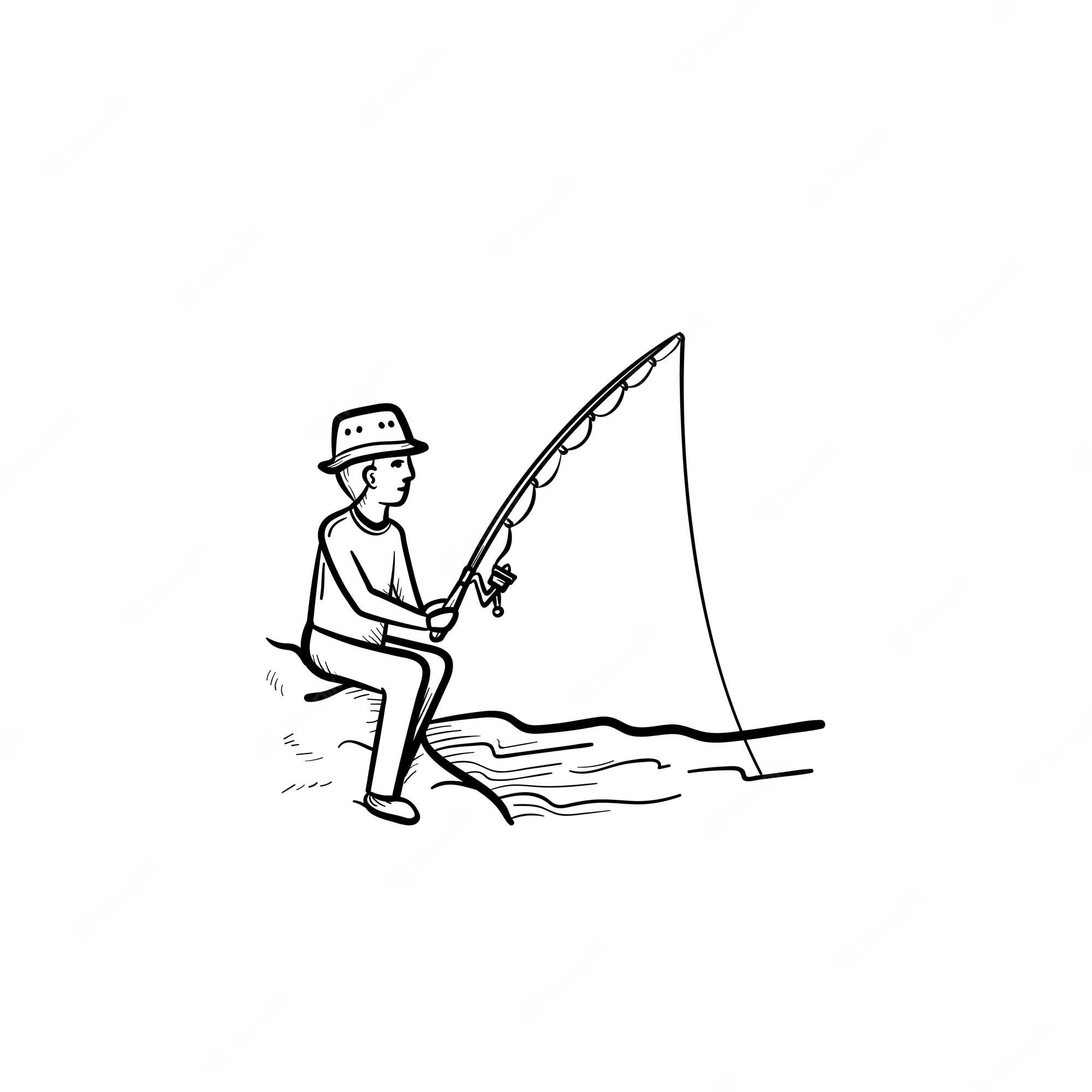 Человек рыбачит рисунок