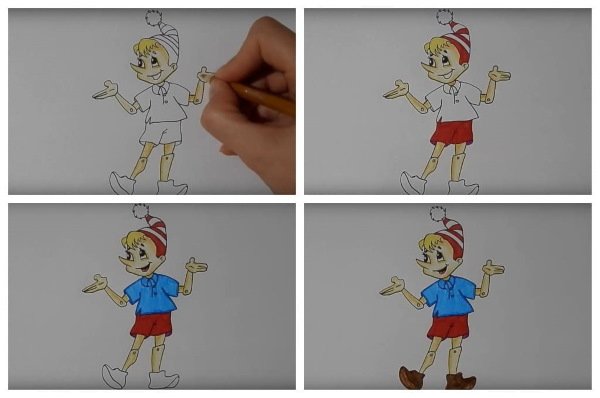 Как нарисовать Буратино поэтапно