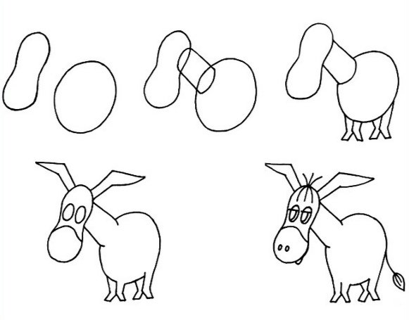 Поэтапное рисование осла