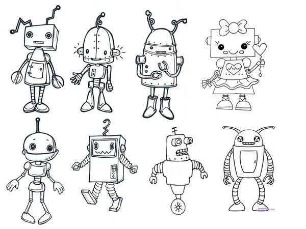 Поэтапное рисование робота