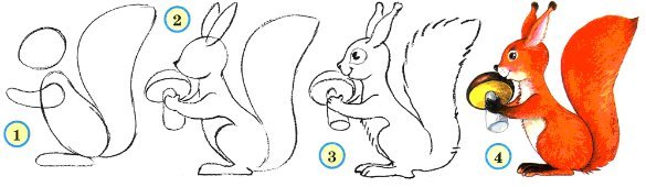 Урок рисования детский белка на ветке