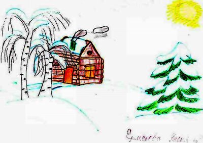 Зимний пейзаж акварелью для детей 5 класс