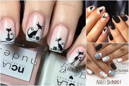 Маникюр с черной кисой